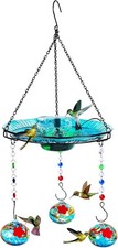 Hummingbird Feeder and Bird Bath for Outdoors 2-in-1 Small Birds - Blue