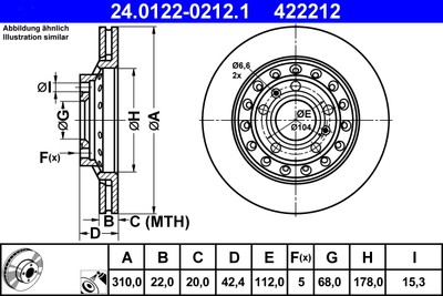 ATE 24.0122-0212.1 Brake Disc for Audi, VW