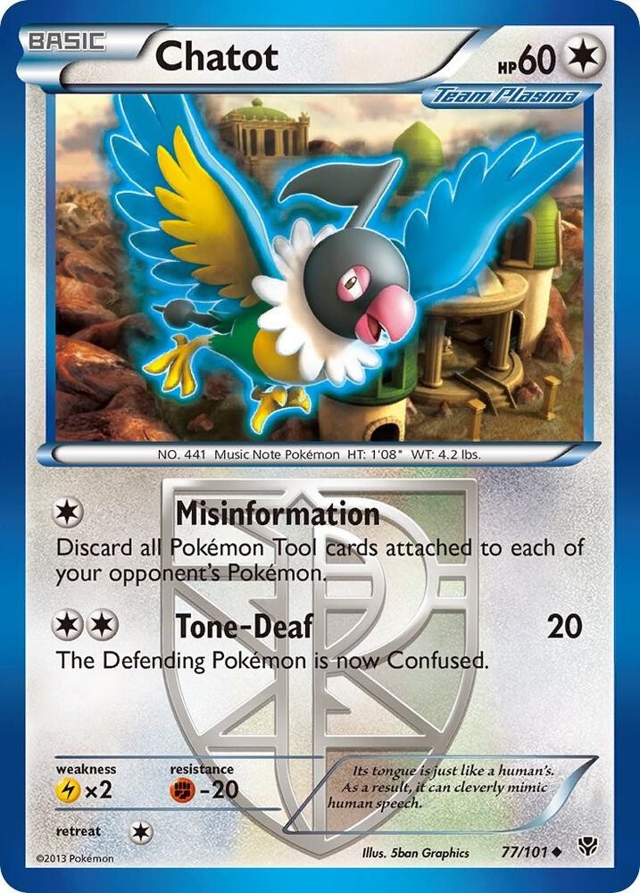 Pokémon TCG Chatot Plasma Blast 77/101 Uncommon NM/M Music Note Team Colorless