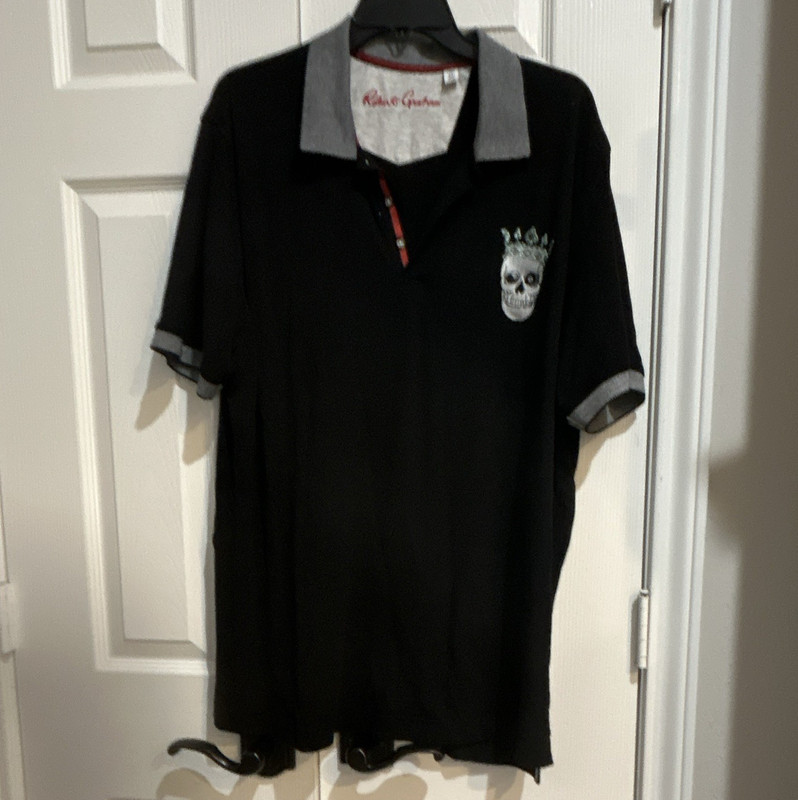 Robert Graham Men’s Solid Black/Gray Polo Shirt Classic Fit Skull Logo XL Cotton