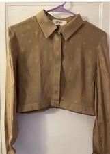 Fendi Monogrammed Logo Silk Cropped Top Size XS