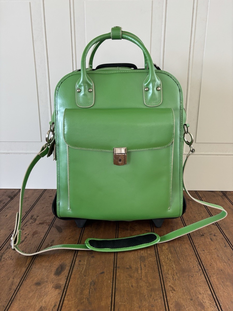 McKlein Green Leather Convertible Rolling Laptop Case / Carry On