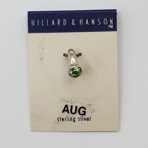 VTG 925 Green CZ August Birthstone Pendant 0.5in Sterling Silver Tiny Ring NOS