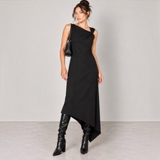 Y2K Black Beaded Maxi Dress M Asymmetrical Hem Cocktail Party Whimsigoth Vintage