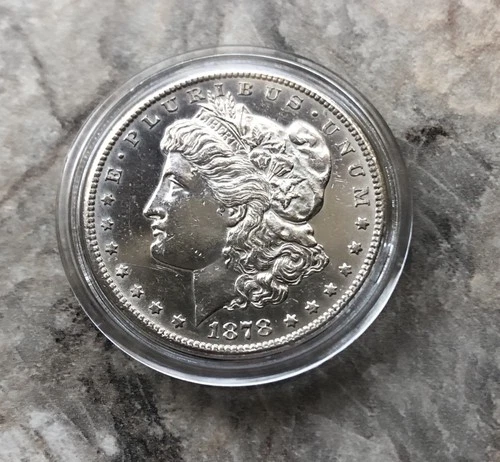 1878-S MORGAN SILVER DOLLAR IN BU PROOF LIKE REVERSE CONDITION.