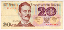 1982 Poland 20 Zlotych 4916260 Paper Money Banknotes Currency