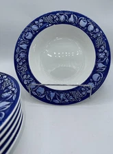 6-Over & Back Itatly, Soup Bowls, 9 3/4”, Blue Fruit.