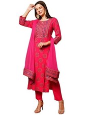 Women's Cotton Blend Printed Straight Kurta with Pant  Dupatta