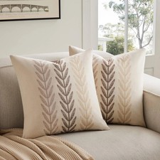 100 Cotton Farmhouse Leaves Throw Pillow Covers Set of 2, 18x18 Inch Mixed Beig