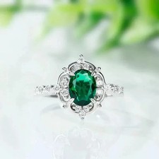 2Ct Oval Cut Lab Created Emerald Women's Wedding Ring 14K White Gold Plated