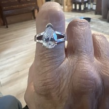 925 Sterling Silver Pear Shape engagement Ring Cubic Zirconia Sz 9