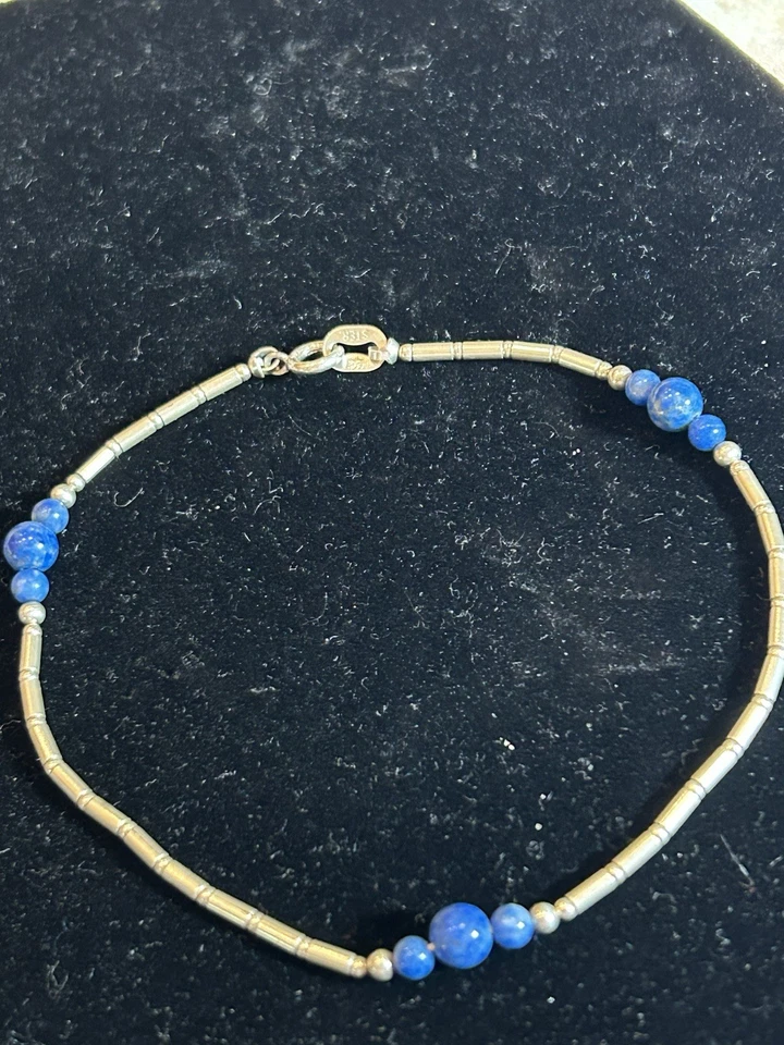 CAROLYN POLLACK 925 纯银 Lapis 珠液体银脚链,10 英寸 — 第 4/4 张图片