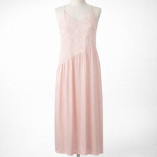 Vintage Fairy Lace Babydoll Maxi Slip Dress Sz L Pink Satin Romantic Asymmetric