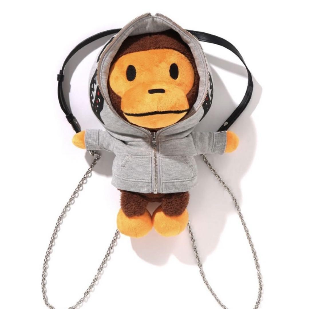 BAPE Baby Milo Plush Doll Backpack Shark Hoodie 35cm x 27cm x 17cm