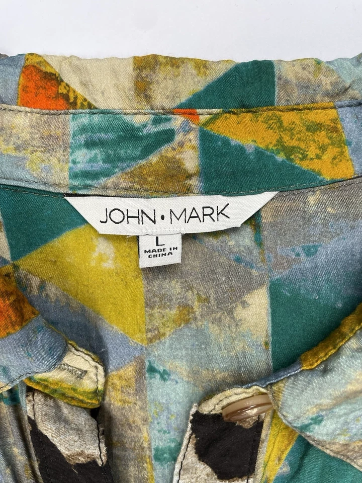 Blusa túnica con botones John Mark manga enrollable estampado floral geométrico grande Foto 4 de 4