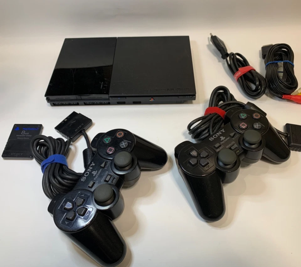 Sony PlayStation 2 Slim SCPH-90004 + 2 Controllers + 8MB Memory Card + GTA SA - Image 3 of 4