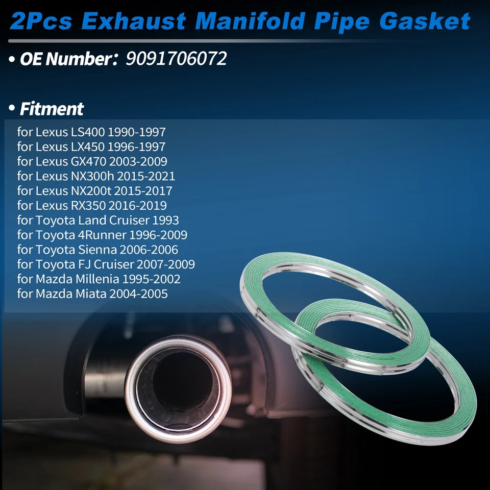 2 Pcs Exhaust Pipe Gasket for Lexus LS400 1990-1997 No.9091706072 Foto 2 de 4