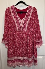 Maeve By Anthropologie Red Boho Floral Tunic Dress M Boho Festival Coastal