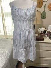 Express Blue & White Striped Ruffle Milkmaid Coastal Straps Cotton Dress NWT XL