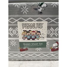 SNOOPY Peanuts QUEEN Sheet Set Winter Fun Fair Isle Snowflake Christmas Holiday