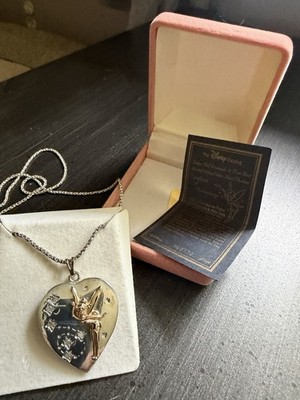 Disney Catalog Tinkerbell  Diamonds Pixie Dust Heart Necklace .925 Silver