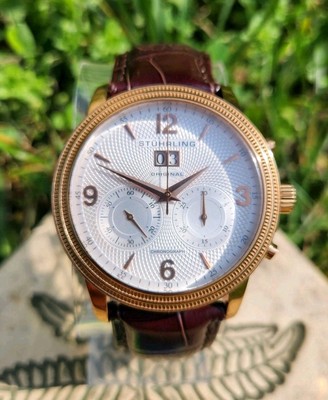 Stuhrling Chronograph Skeleton Watch 22 Jewels Guilloché