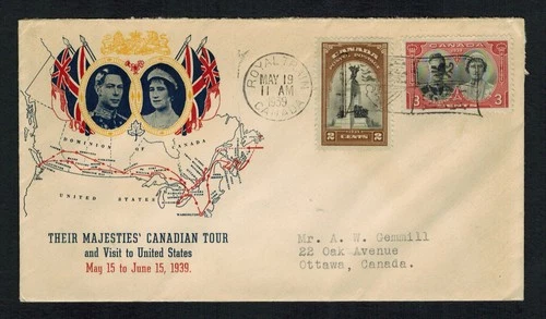 Canada 1939 1¢ + 3¢ Royal Tour cachet Cover w/ Royal Train slogan cancel