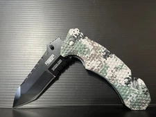 8” DEFENDER XTREME Folding Knife ~Open Assist~Glass Breaker~Belt Cutter *CAMO*