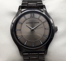 Geoffrey Beene Dress Watch Mens 40mm Gunmetal Dial Steel New Battery 7.5"