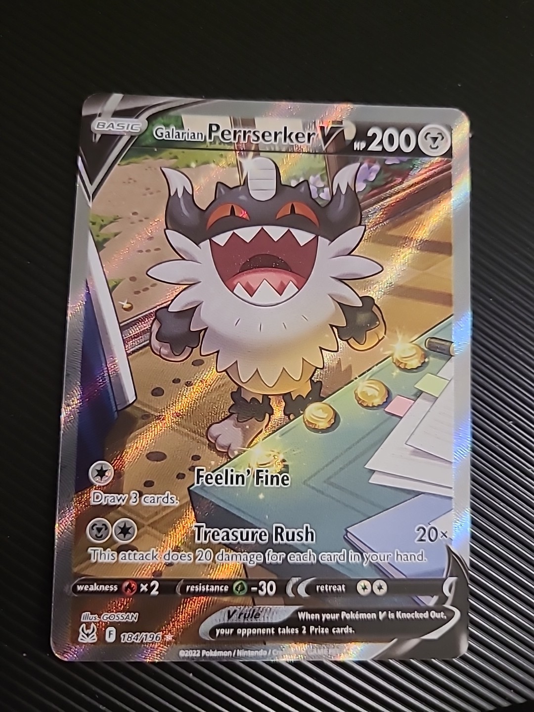 Galarian Perrserker V - 184/196 - Pokemon Lost Origins Alternate Art Card NM