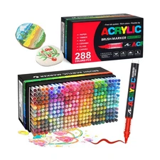 288 Colors Soft Brush Tip Acrylic Paint Markers Set, Pens for Rock, Wood, Fab...