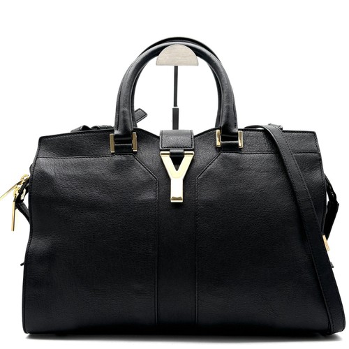 Yves Saint Laurent Cabas Chic Black Leather 2Way Bag Gold Y Auth