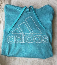 Adidas Womens Turquoise Blue Pullover Climawarm Medium Hoodie Logo