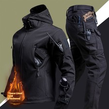 Fleece Lined Waterproof Tactical Military Fishing Outdoors Jacket Trousers Suit
