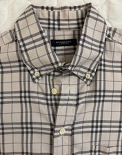 Burberry London Men  s, Long Sleeve Button Down, Beige Check, Size M