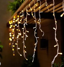 Image of Festive 720 Icicle  House Lights  Snowing Effect Warm White New Outdoor 17.8 M