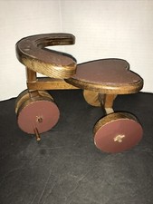 Vintage Rare Wooden Handmade Craft Dollhouse Rolling Tricycle 7" X 9"