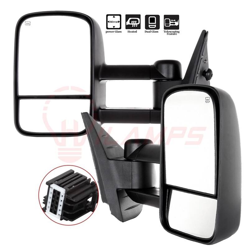 Pair For 2007-2014 GMC Chevy Silverado Sierra Black Power Heated Tow Mirrors