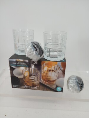 Modern Home Whiskey On The Rocks Set, 2 Glasses with Two Sphere Ice Cube Molds