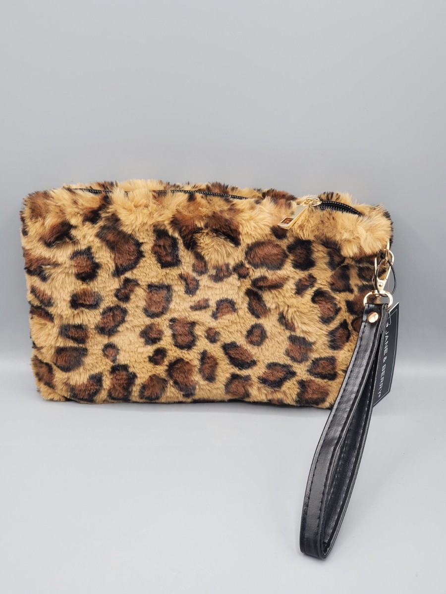 Jane & Berry Faux Fur Animal Print Women's Wristlet Zipped Handbag
