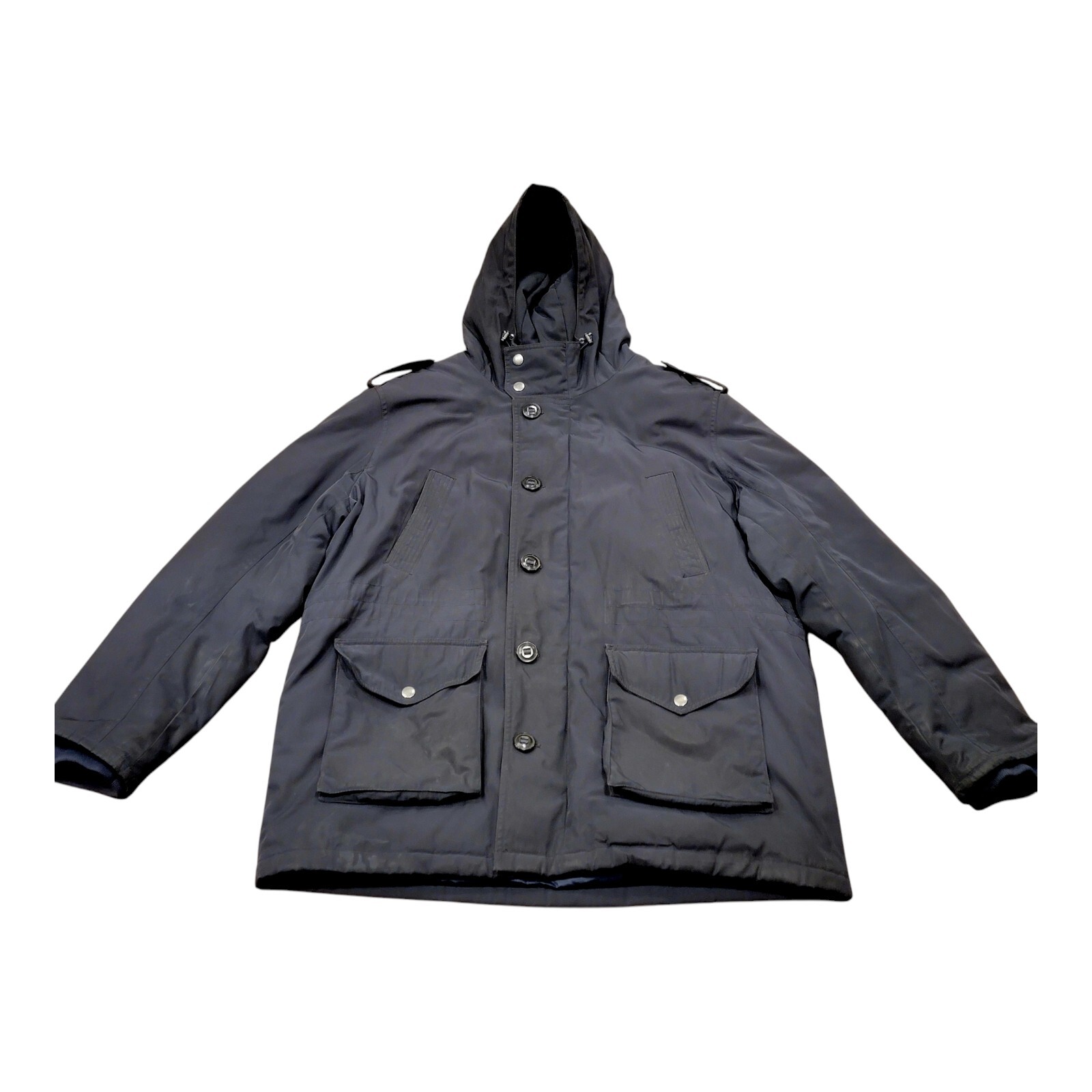 Men's Tommy Hilfiger Button / Zip Heavy  Hooded Coat Jacket Dark Olive Green 2XL