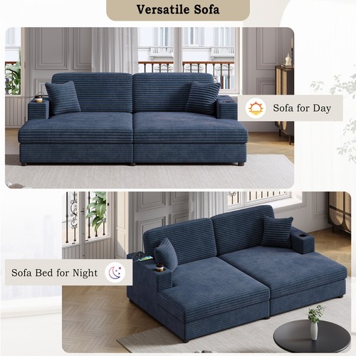 86.5" Oversized Loveseat Chaise Lounge Sectional Sofa Bed Corduroy Sleeper Sofa - Picture 3 of 12