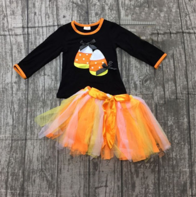 NEW Boutique Candy Corn Shirt Orange Tutu Girls Halloween Outfit Set