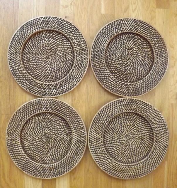 4 Woven Rattan Chargers 13" eBay
