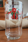 Poinsettias & Ribbons Tumblers (pair) 12 oz. Bottle Bottom  Glass Tienshan Red! — photo 1