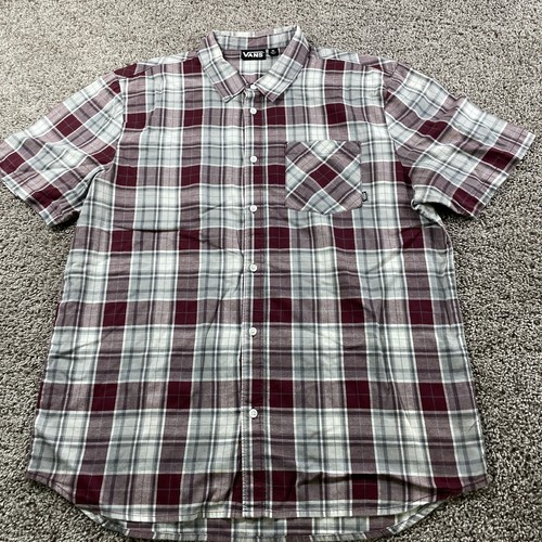 Vans Shirt Adult Extra Large Red Gray Button Up Skateboard Camp Casual Mens - Picture 2 of 8