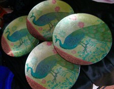 "PIER 1 IMPORTS "NEVER USED PEACOCK APPETIZER PLATE SET OF 4 PIECES" GORGEOUS!