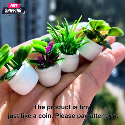 4pcs Mini Potted Plants Statue Tiny Artificial Plant Bonsai for Miniature Garden