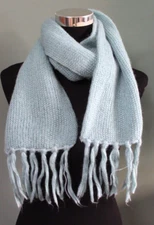 Aqua Knit Scarf Fringed Double Sided 57" X 7" Soft Cozy Classic