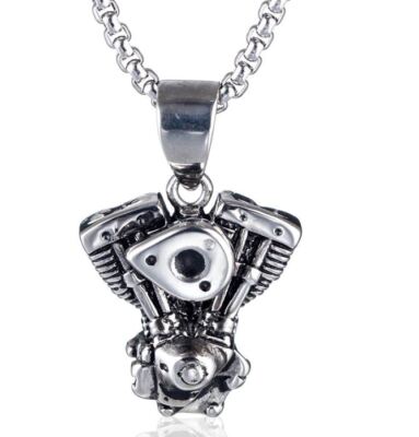 New Mens Motorcycle Engine Necklace Biker Pendant Heavy Metal Steel Punk
